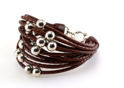 Pulsera de cuero y plata Abanico MB 2