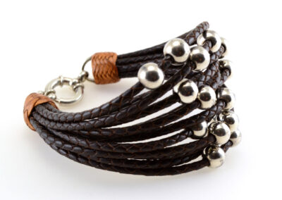 Pulsera de cuero y plata Abanico MB