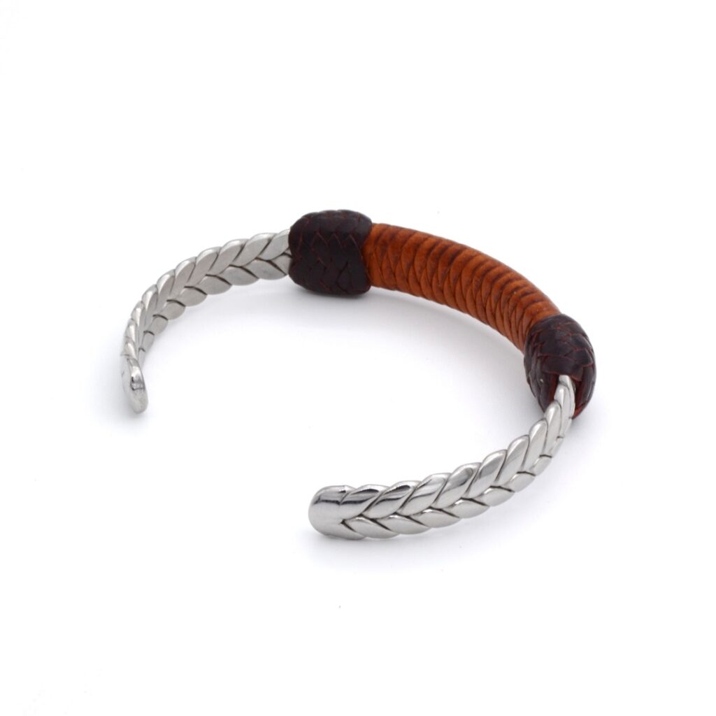 Pulsera Trenza en acero y cuero