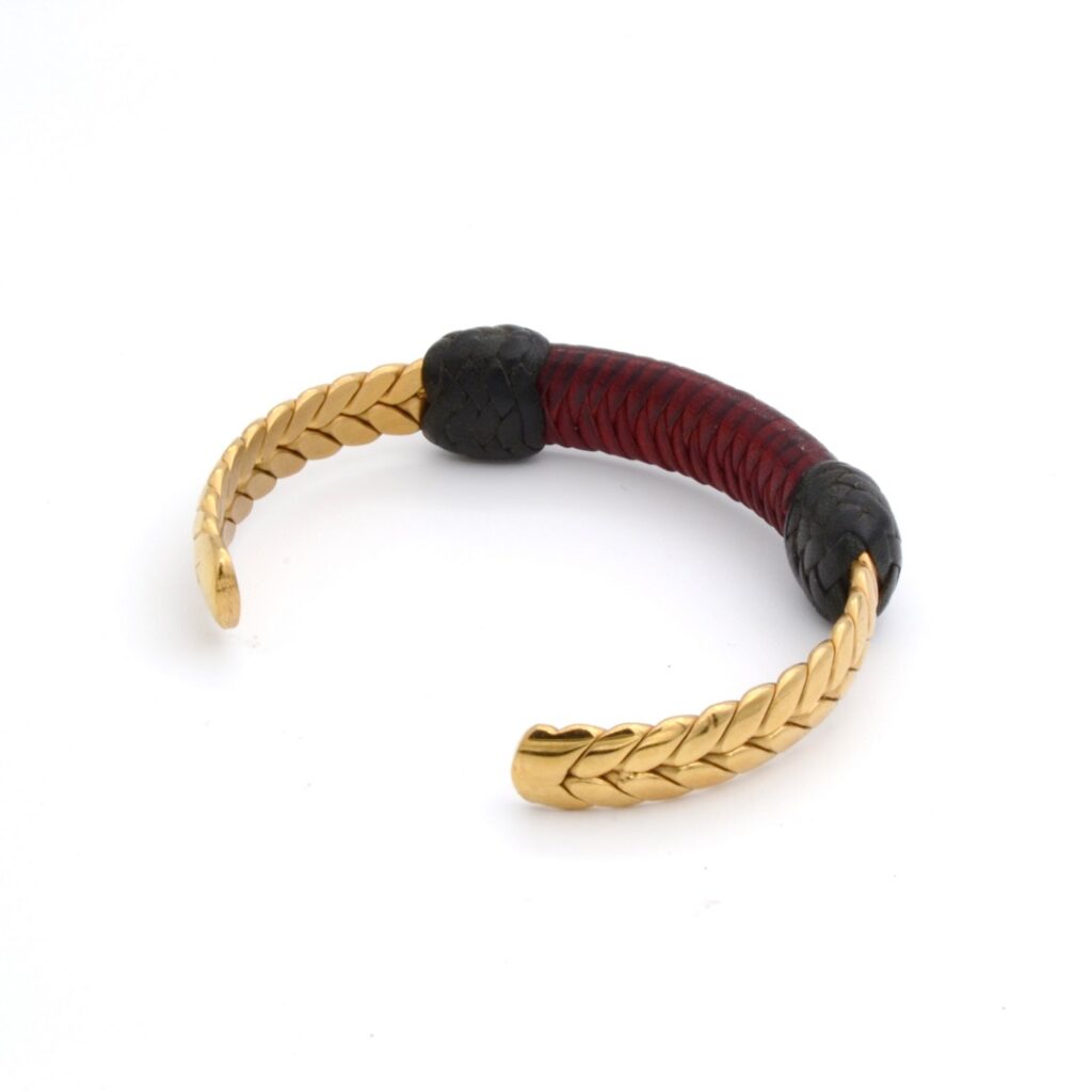 Pulsera Trenza en acero dorado y cuero